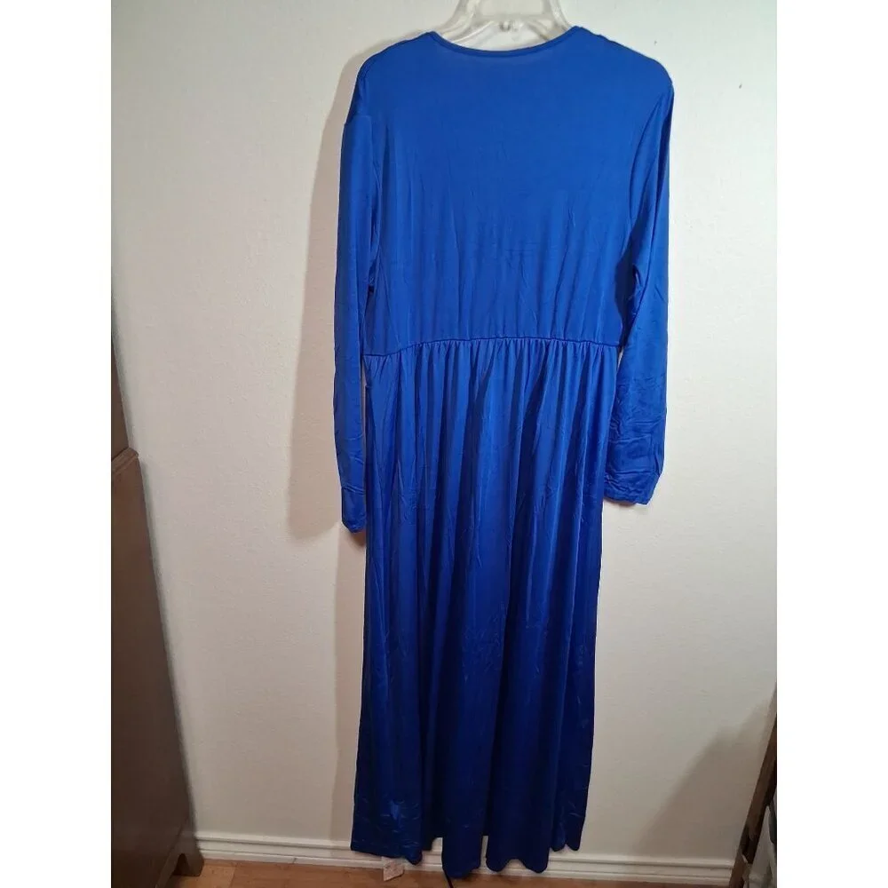 NWT Sexy Blue Dress Deep V Neck High Slit Long Sleeve Party Dance Size XL